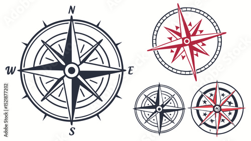 Nautical Compass Rose Designs Vector Illustrations of Wind Rose for Navigation