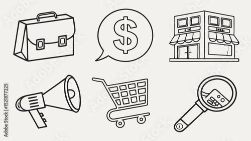Business and Marketing Icon Set  Shopping, Finance, and Advertising Symbols