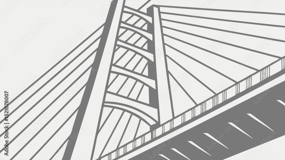 Fototapeta premium Architectural Illustration Modern Cable-Stayed Bridge Design