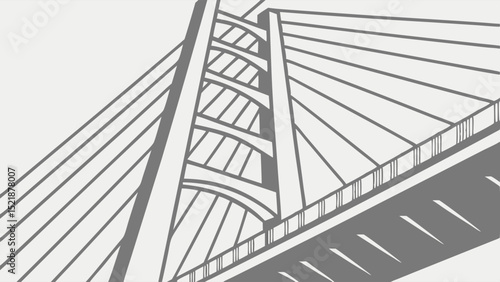 Architectural Illustration Modern Cable-Stayed Bridge Design