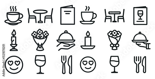 Restaurant icons set for menus and invitations featuring dining elements