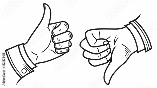 Thumbs Up, Thumbs Down Illustration of Positive and Negative Feedback
