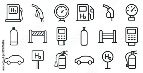 Hydrogen fuel station icons for eco-friendly energy design projects