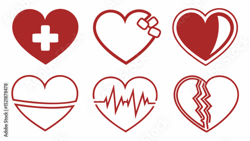 Heart Icon Set Medical, Love, Broken Heart Illustrations