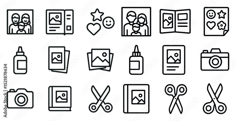 Fototapeta premium Family photo and craft icon set for creative projects and scrapbooking