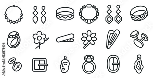 Assorted jewelry icons featuring earrings, rings, and bracelets
