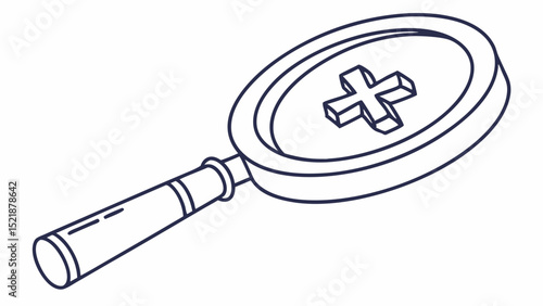 Magnifying Glass with Plus Symbol Detailed Line Art Illustration