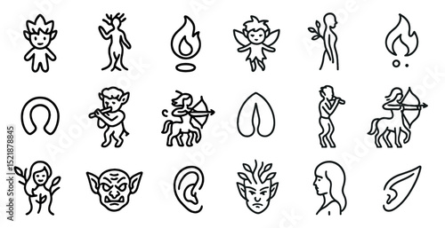 Fantasy icons collection featuring mythical creatures and symbols