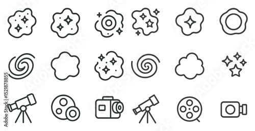 Astronomy and space icons for design: telescopes, stars, and planets
