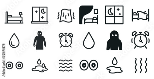 Bedtime routine icons for sleep and relaxation design projects