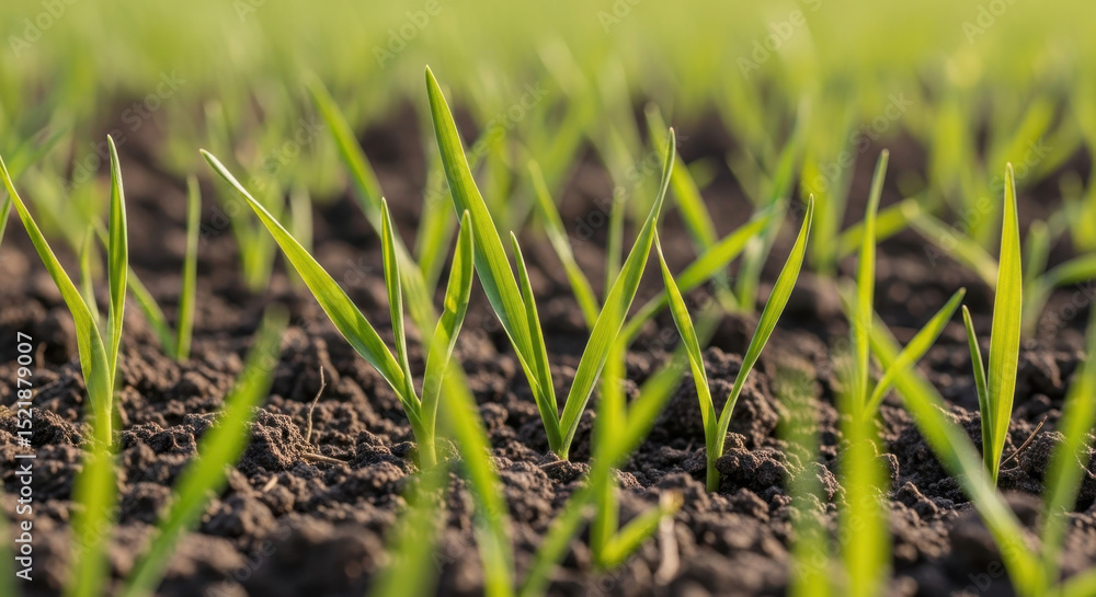 Obraz premium Oat seedlings in the field growing in the soil in bright daylight