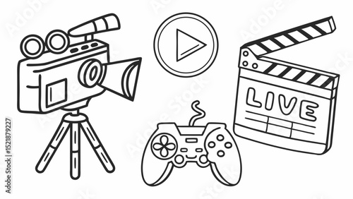 Live Streaming, Video Production, and Gaming Icon Set