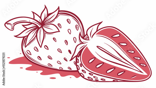 Fresh Strawberry Illustration Juicy Red Berries, Line Art Design