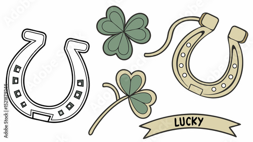 Lucky Charms Horseshoe and Clover Illustrations