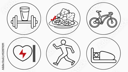 Healthy Lifestyle Icons Fitness, Nutrition, and Sleep