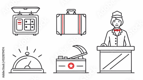 Hotel Service Icons Receptionist, Luggage, Bellhop, and More