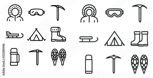 Winter adventure icons for outdoor gear and activities