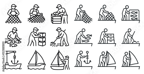 Fishing and sailing icon set for nautical design projects