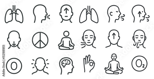 Breathing and meditation icons for wellness and mindfulness design projects