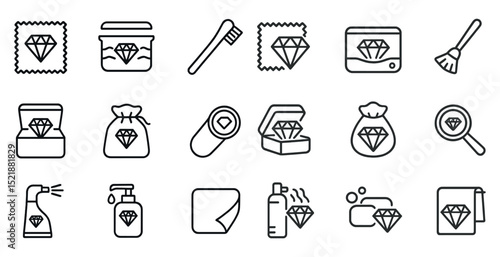 Precious jewel care and cleaning icons for maintenance designs