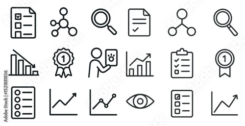 Data analysis and presentation icons for business and academic use