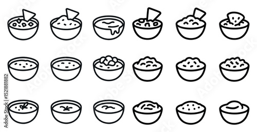 Variety of soup and stew icons for culinary and recipe design projects