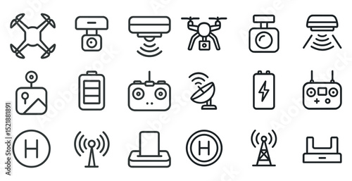 Drone and technology icon set for remote control and communication designs