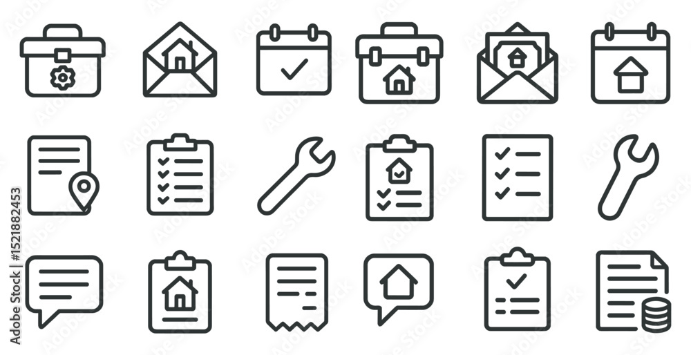 Office and home documents and tools line icons for planning and organization Office and home documents and tools line icons for planning and organization
