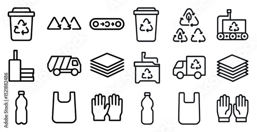 Recycling and waste management icons for environmental awareness designs