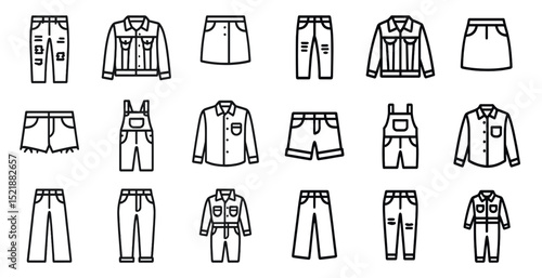 Fashion outline icons of casual apparel for clothing design and posters