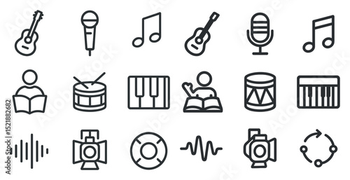 Musical instrument icons and sound equipment for creative projects