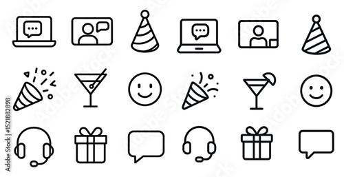 Virtual party communication and celebration icons for digital use