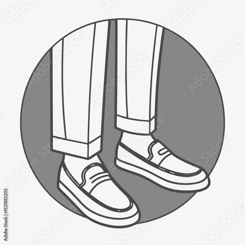 Illustrated stylish man in penny loafers and trousers casual fashion footwear