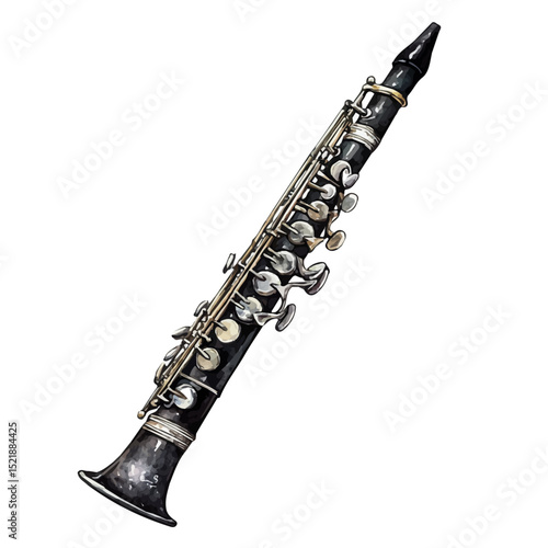 Clarinet, watercolor clipart vector, high quality, isolated on a white background.