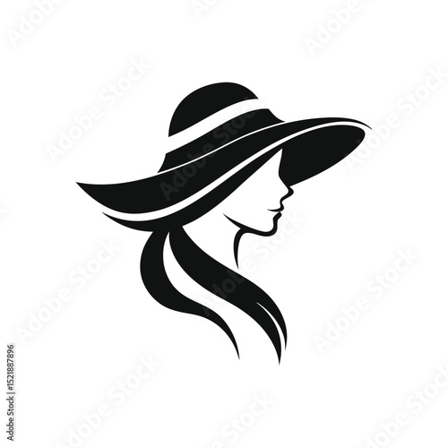 Fashionable Silhouette of Women's Hat on White Background  