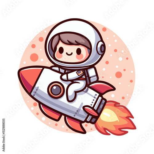 Cute Astronaut Riding Rocket Cartoon Vector Illustration. Science Technology Icon Concept Isolated Premium Vector. Flat Cartoon Style