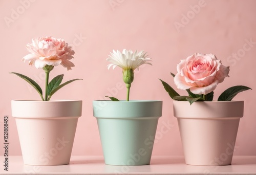 Wallpaper Mural Beautiful flowers in pastel pots against a soft pink background Torontodigital.ca