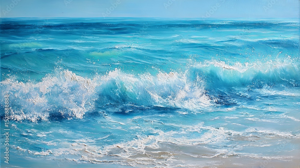 Fototapeta premium Peaceful ocean wave with gentle flowing brushstrokes in soft oil painting style, evoking calmness and tranquility, perfect for relaxation, meditation and art therapy use.