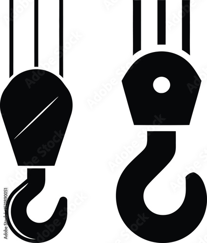 Heavy Duty Crane Hooks Silhouette – Industrial Lifting Equipment Vector