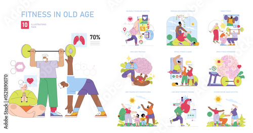 Fitness in Old Age Engaging Exercise and Wellness Vector