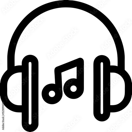 Headphones Listen to Music, Illustrating Audio Entertainment, in a Minimalist Style, with line art, icon, vector, simple design
