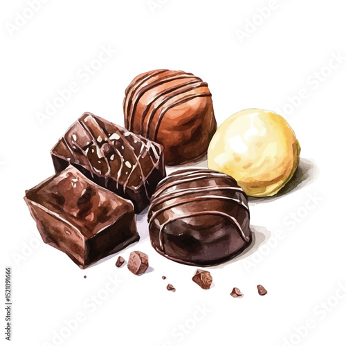 Chocolates, watercolor clipart vector, high quality, isolated on a white background.