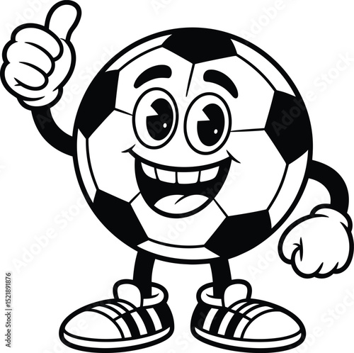Thumbs Up Soccer Ball Cartoon – Fun Sports Character Coloring Page for Kids