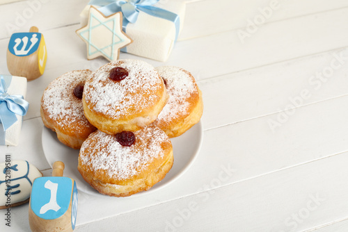 Plate with tasty donuts, dr...