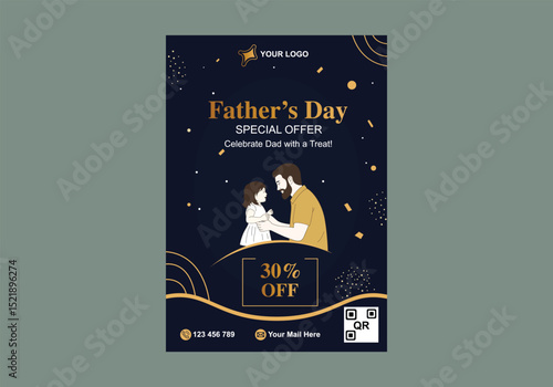 Golden and Navy Blue Father’s Day Flyer – 30% Discount A4 Layout