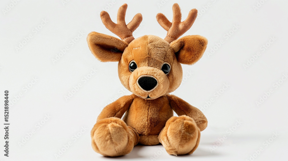 Adorable reindeer plush toy with cute little antlers, perfect for holidays or children, isolated on white. Adorable reindeer plush toy with cute little antlers, perfect for holidays or children, isolated on white.