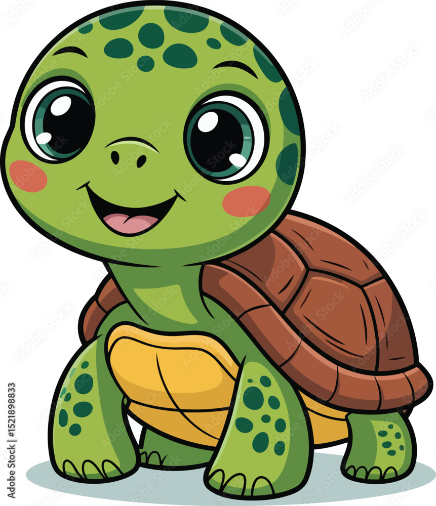 Cute cartoon baby turtle vector illustration with happy face and shell for kids ocean animal design and fun artwork Cute cartoon baby turtle vector illustration with happy face and shell for kids ocean animal design and fun artwork