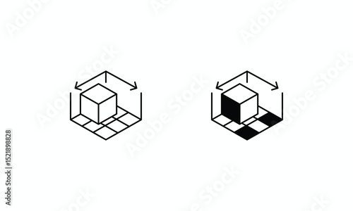 3D Visualization icons set Line and Glyph black vector icon stock illustration