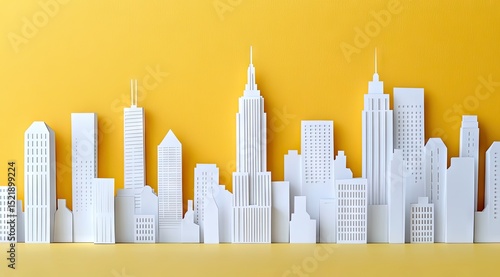 Fototapeta Naklejka Na Ścianę i Meble -  White city skyline on a bright yellow background