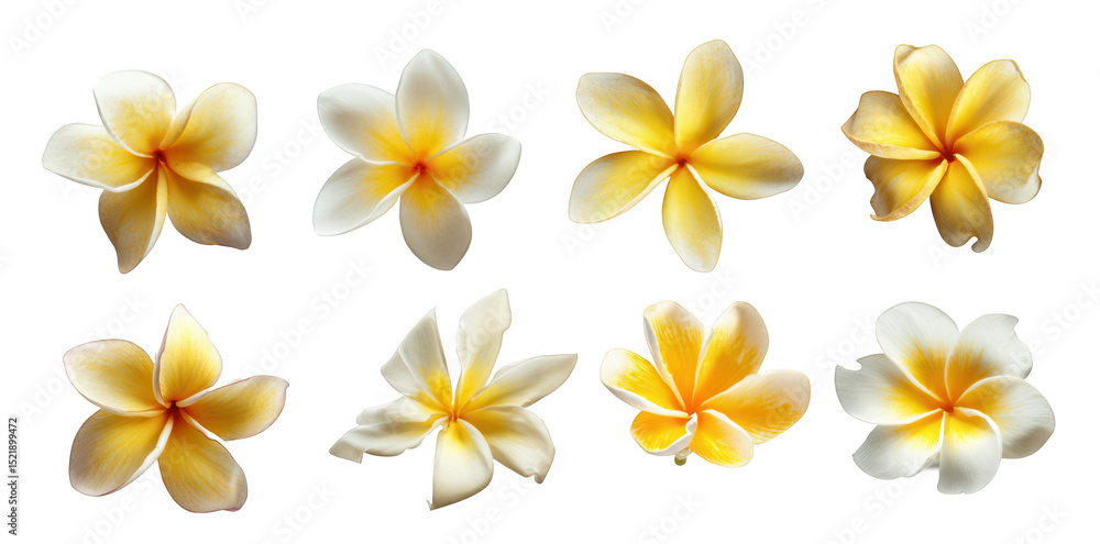Set of frangipani flowers isolated on a white background, a collection of various plumeria flowers, png, transparent Set of frangipani flowers isolated on a white background, a collection of various plumeria flowers, png, transparent